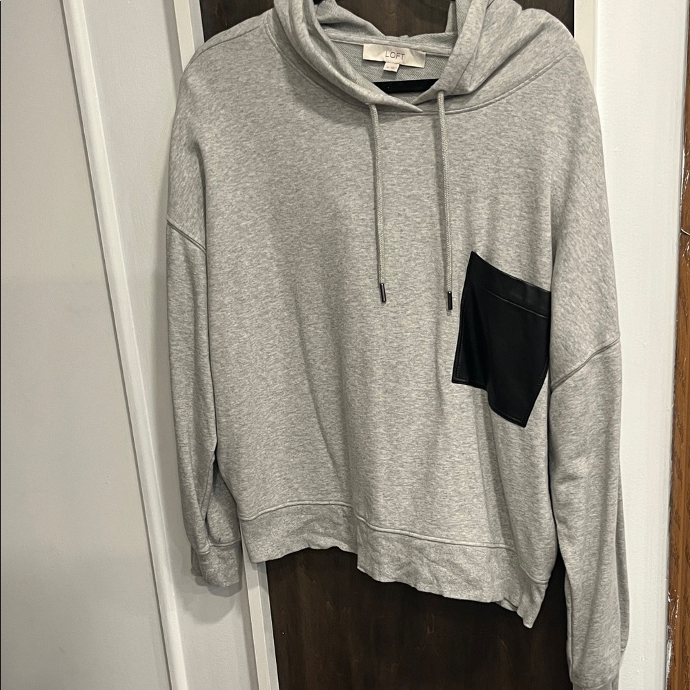 Gray Hoodie with Black faux leather  Pocket